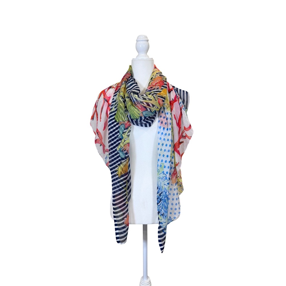 Antica Sartoria Scarf Multicolor Nautical Coral Stripe Polka Dot Wrap
